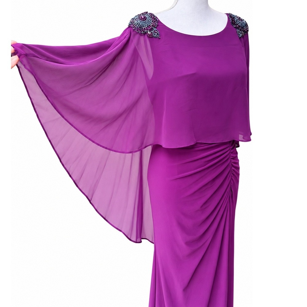 Adrianna Papell Purple Formal Cape Sheer Overlay Beaded Gown Floor Length 8 Maxi